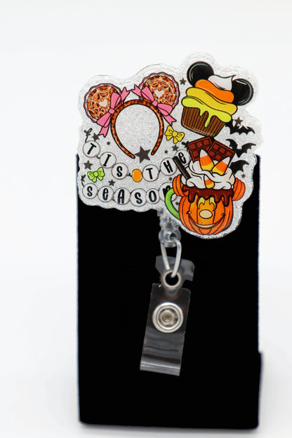 Halloween Treats Retractable Badge Clip, Glitter Pumpkin ID Holder, Autumn Workwear