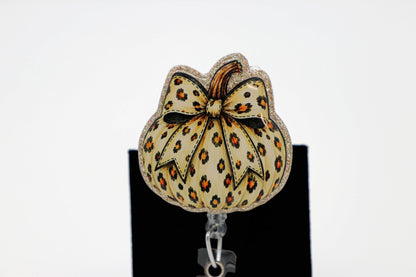 Leopard Pumpkin Nurse Badge Reel, Retractable ID Holder, Halloween Work Accessory