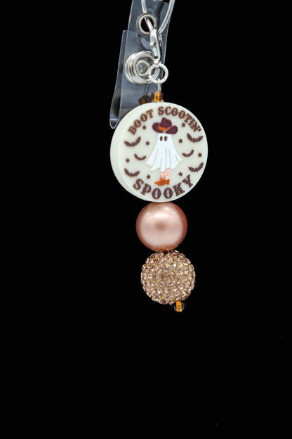 Sunflower Ghost Cowboy Badge Reel, Retractable ID Holder, Cute Halloween Nurse Accessory