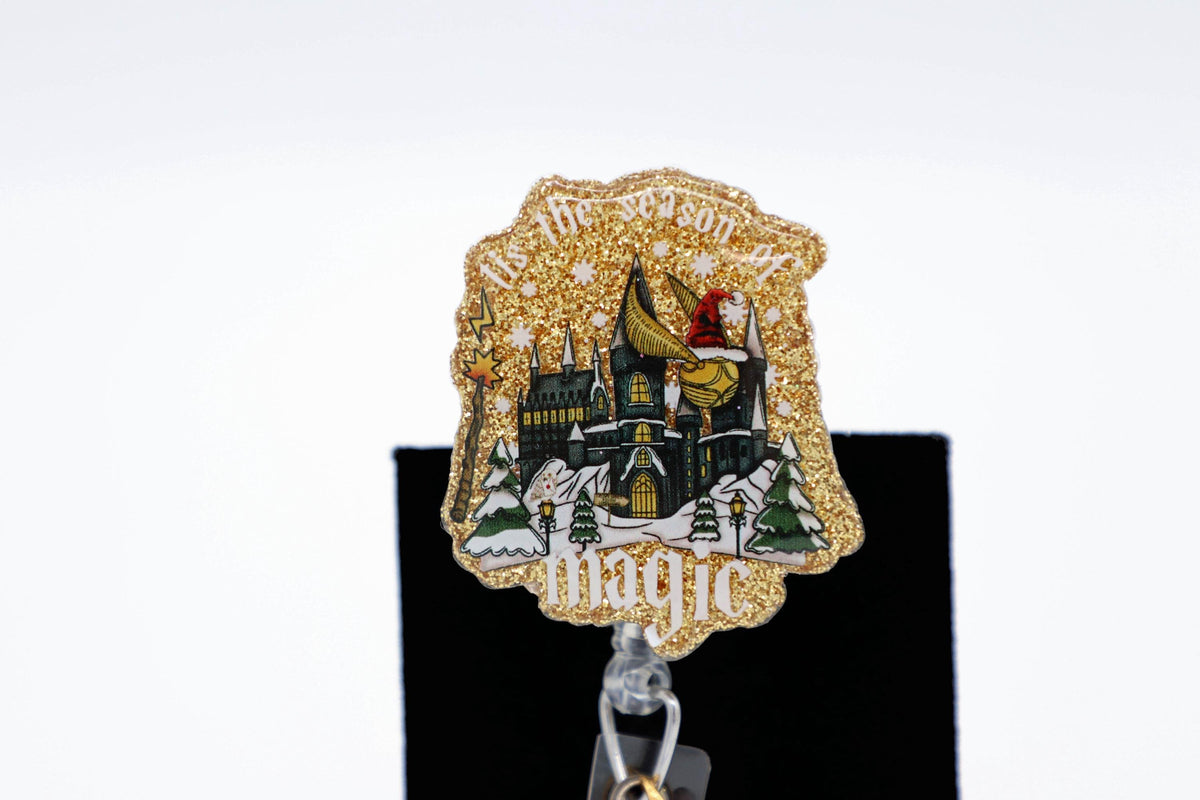 Magical Castle Christmas Badge Holder, Wizard Theme, Nurse ID Reel, Seasonal Work Accessory