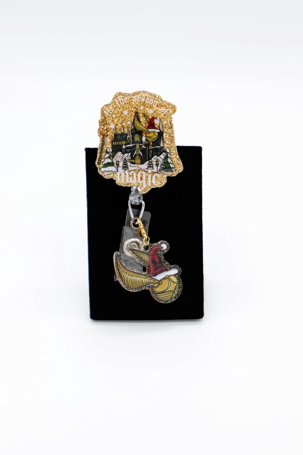 Magical Castle Christmas Badge Holder, Wizard Theme, Nurse ID Reel, Seasonal Work Accessory