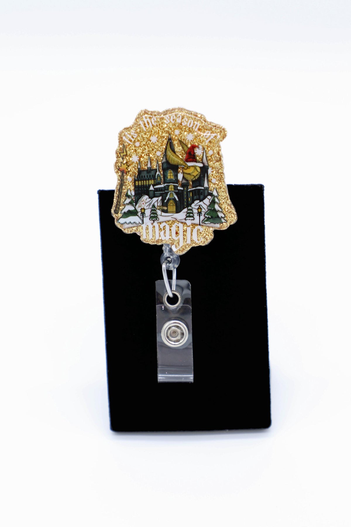 Magical Castle Christmas Badge Holder, Wizard Theme, Nurse ID Reel, Seasonal Work Accessory