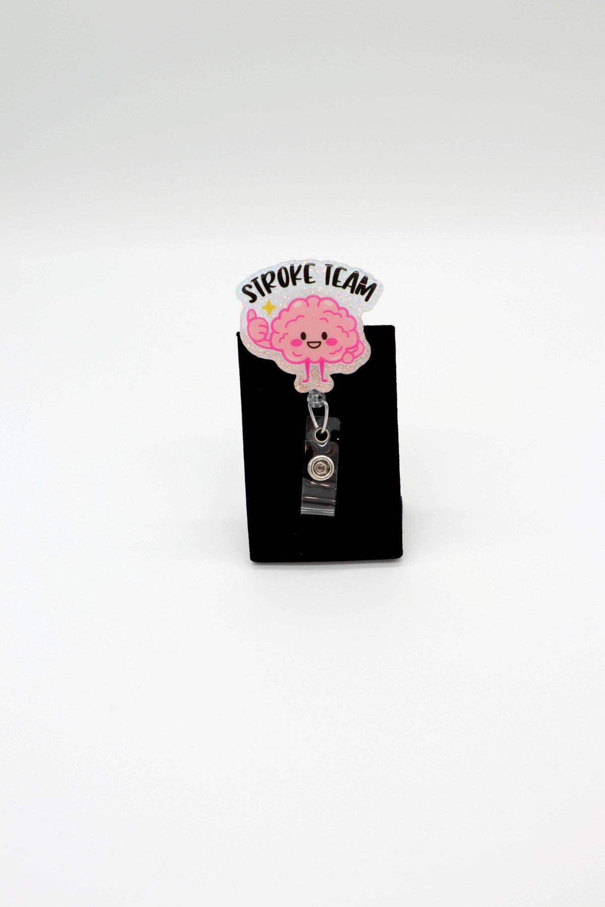 Neurology Nurse Retractable ID Holder, Stroke Team Accessory, Smiling Brain Badge Clip