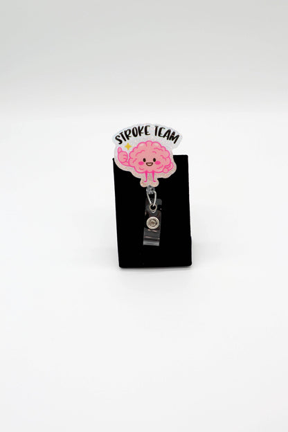 Neurology Nurse Retractable ID Holder, Stroke Team Accessory, Smiling Brain Badge Clip