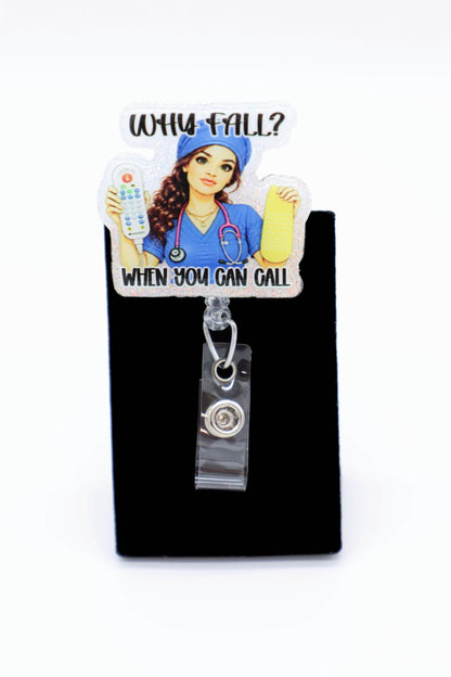 Why Fall Nurse Badge Reel with Call Light, Hospital ID Holder, Medical Staff Accessory