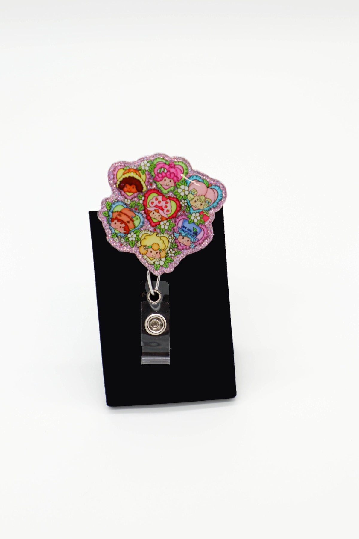 Eighties Inspired Nurse Badge Reel, Pink Sparkle ID Clip, Vintage Style Accessory
