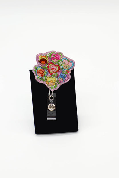 Eighties Inspired Nurse Badge Reel, Pink Sparkle ID Clip, Vintage Style Accessory