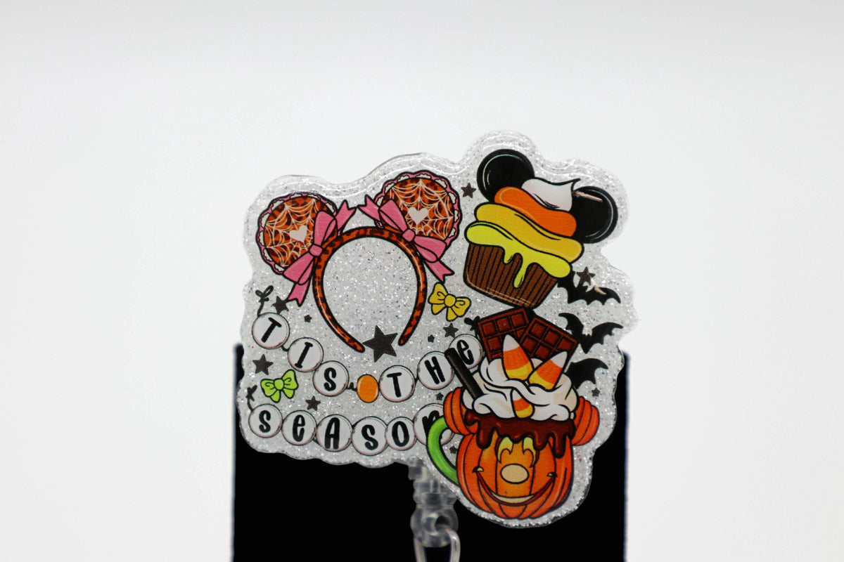 Halloween Treats Retractable Badge Clip, Glitter Pumpkin ID Holder, Autumn Workwear