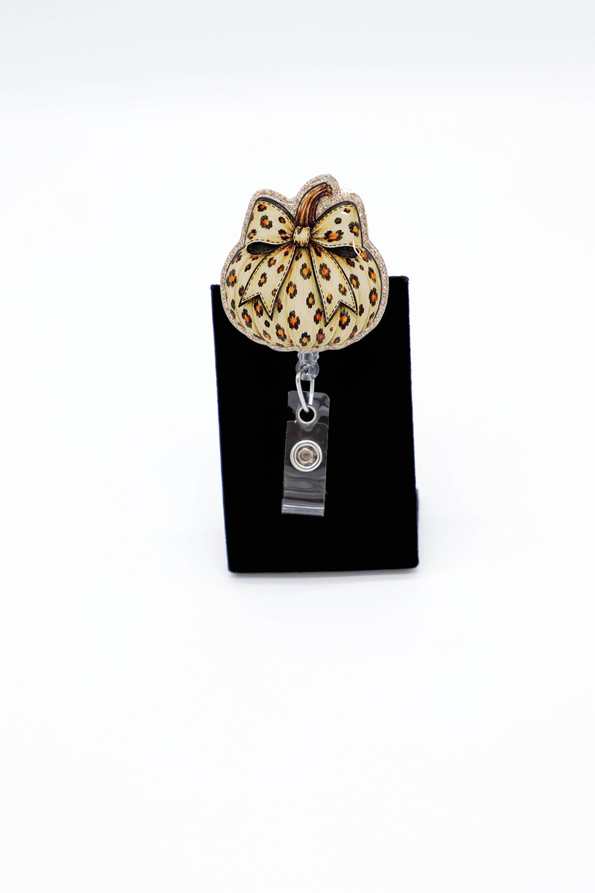 Leopard Pumpkin Nurse Badge Reel, Retractable ID Holder, Halloween Work Accessory