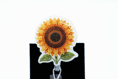 Sunflower Badge Reel for Nurses, Retractable ID Holder, Cute Floral Work Accessory