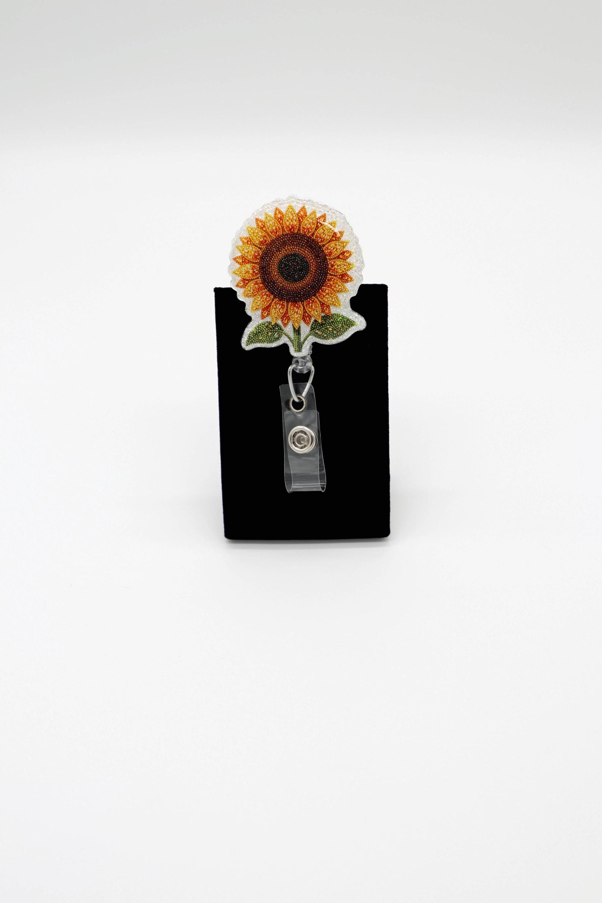 Sunflower Badge Reel for Nurses, Retractable ID Holder, Cute Floral Work Accessory