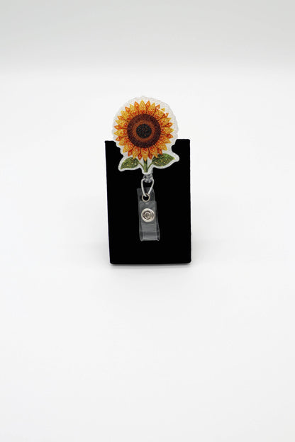 Sunflower Badge Reel for Nurses, Retractable ID Holder, Cute Floral Work Accessory