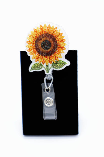 Sunflower Badge Reel for Nurses, Retractable ID Holder, Cute Floral Work Accessory