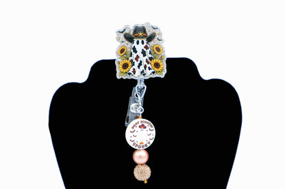 Sunflower Ghost Cowboy Badge Reel, Retractable ID Holder, Cute Halloween Nurse Accessory