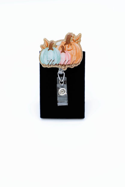 Thankful Pumpkin Badge Reel for Nurses, Thanksgiving Accessory, Hospital ID Holder