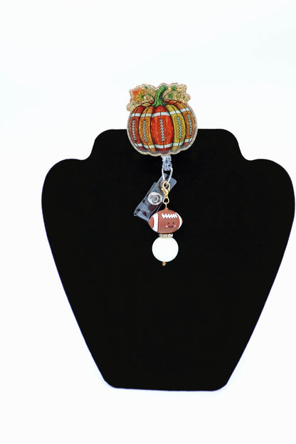Harvest Football ID Badge Holder, Retractable Reel, Nurse Fall Accessory, Game Day Gift