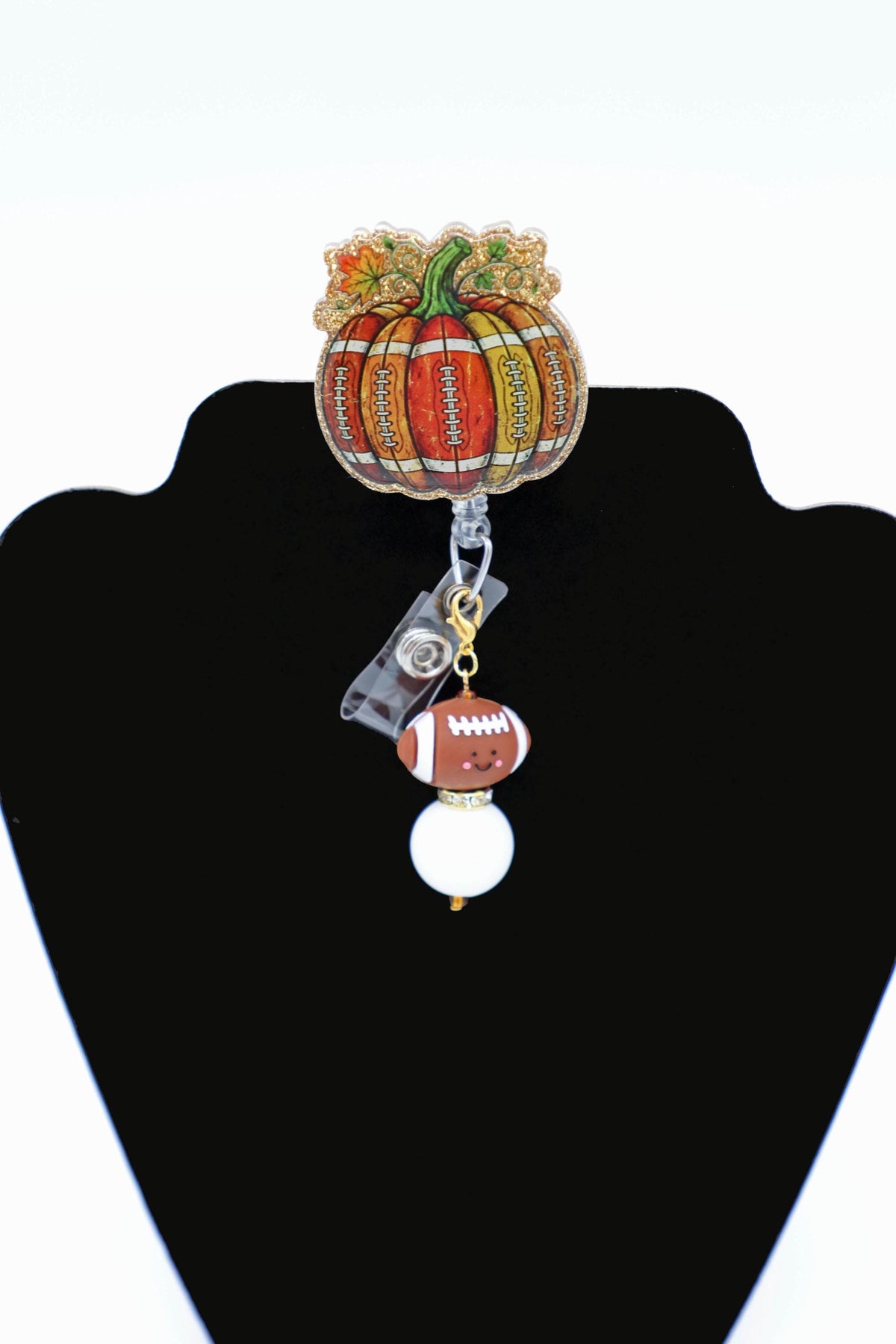 Harvest Football ID Badge Holder, Retractable Reel, Nurse Fall Accessory, Game Day Gift