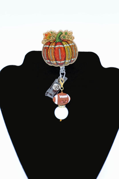 Harvest Football ID Badge Holder, Retractable Reel, Nurse Fall Accessory, Game Day Gift