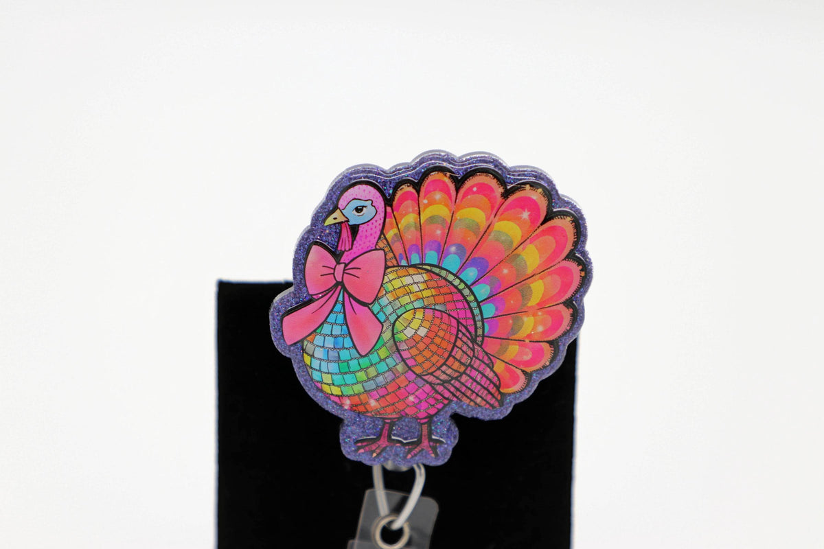 Colorful Turkey Thanksgiving Badge Reel, Fall ID Holder, Nurse Accessory, Healthcare Worker Gift