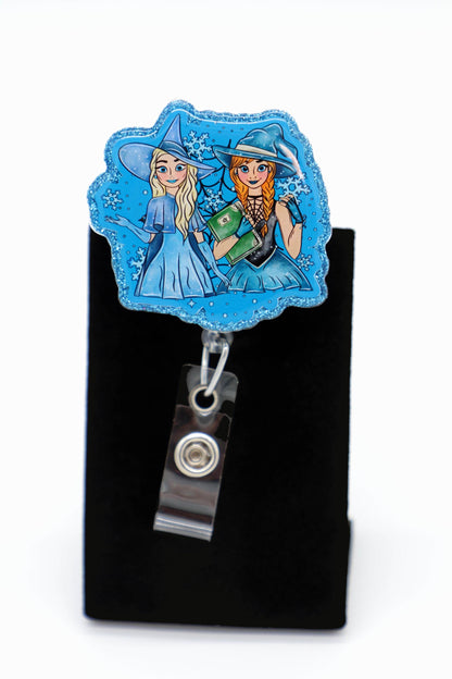 Halloween Nurse ID Holder with Frozen Witches, Retractable Clip, Pediatric Staff Accessory