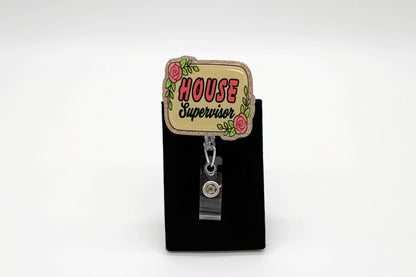 House Supervisor Floral Badge Reel, Retractable ID Holder, Nurse Work Accessory
