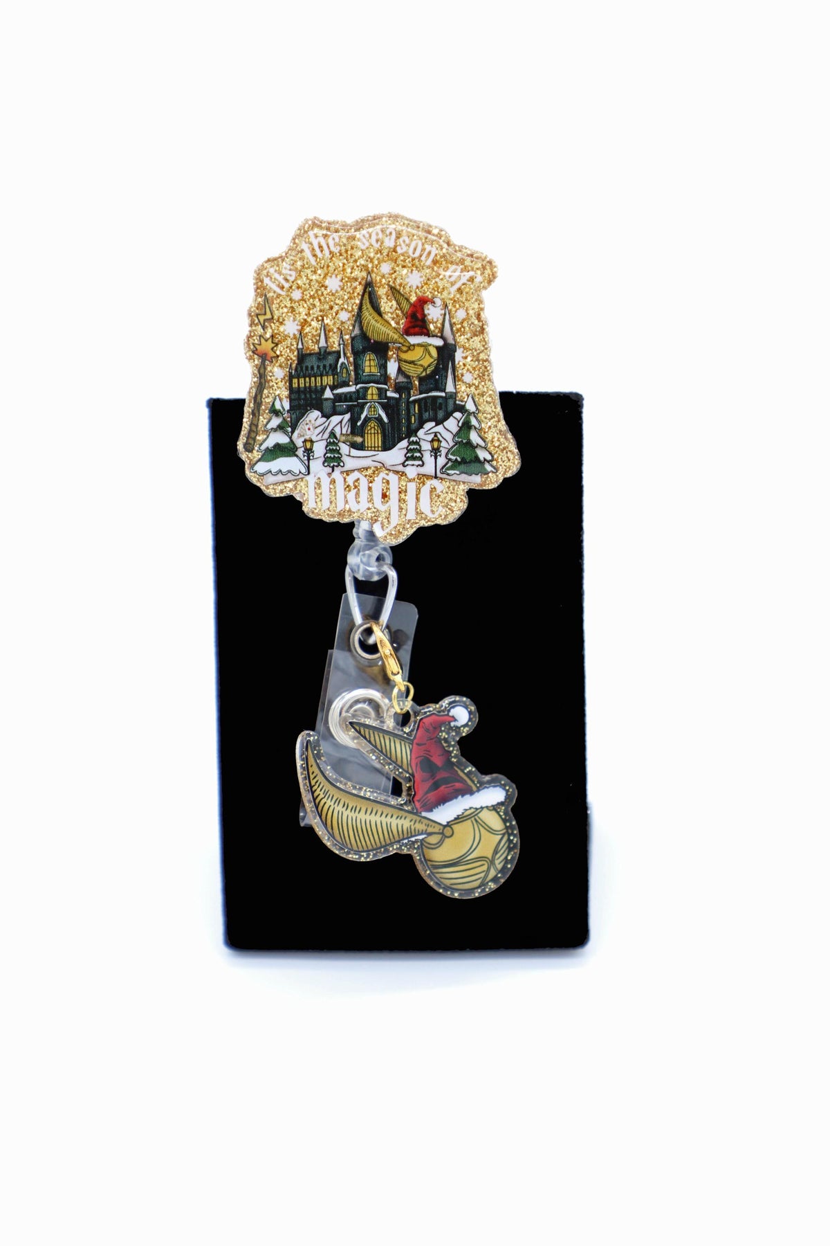 Magical Castle Christmas Badge Holder, Wizard Theme, Nurse ID Reel, Seasonal Work Accessory