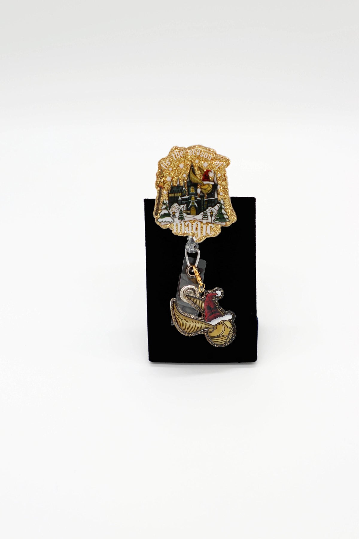 Magical Castle Christmas Badge Holder, Wizard Theme, Nurse ID Reel, Seasonal Work Accessory
