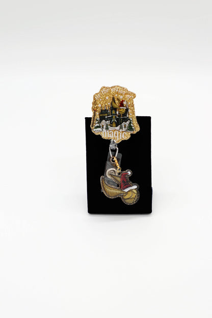 Magical Castle Christmas Badge Holder, Wizard Theme, Nurse ID Reel, Seasonal Work Accessory
