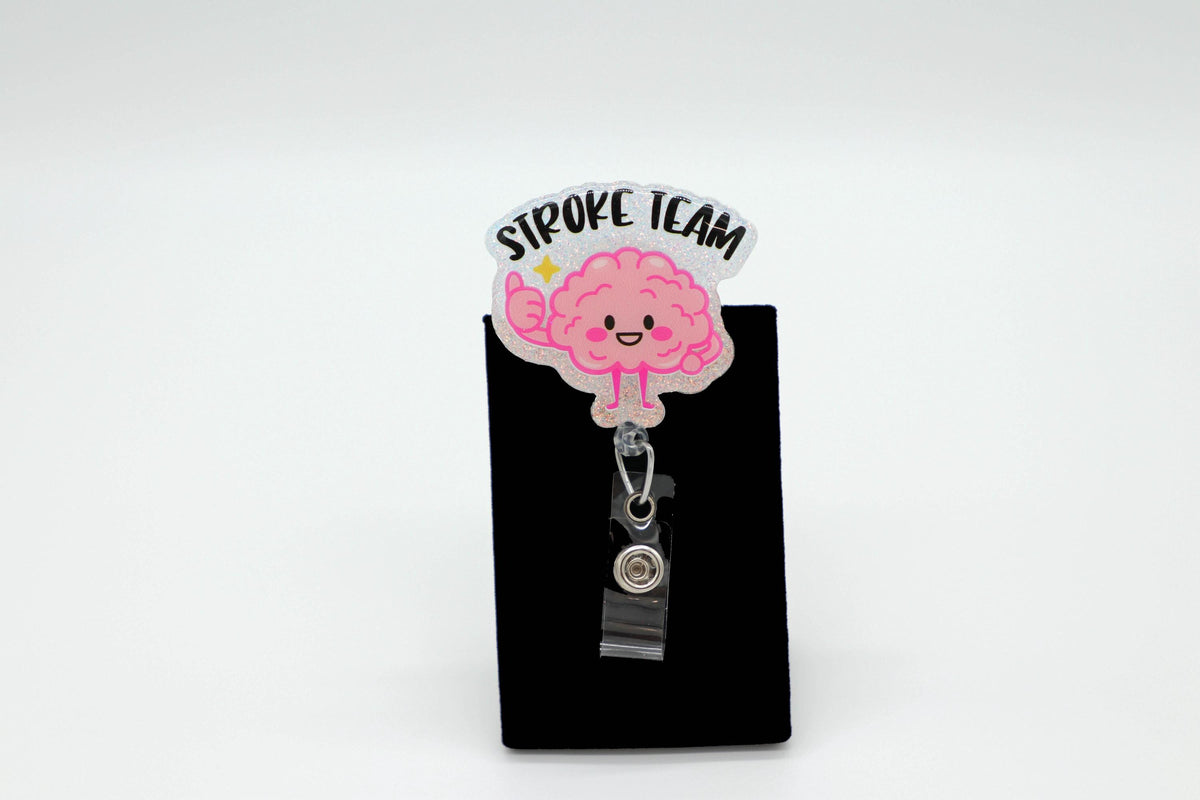 Neurology Nurse Retractable ID Holder, Stroke Team Accessory, Smiling Brain Badge Clip