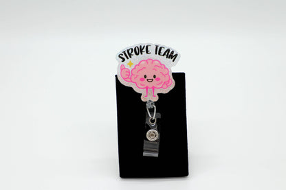 Neurology Nurse Retractable ID Holder, Stroke Team Accessory, Smiling Brain Badge Clip