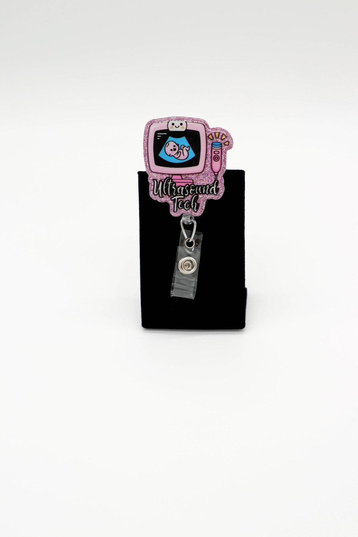 Sonography Professional ID Badge Clip, Pink Sparkle Accessory, Medical Worker Keepsake