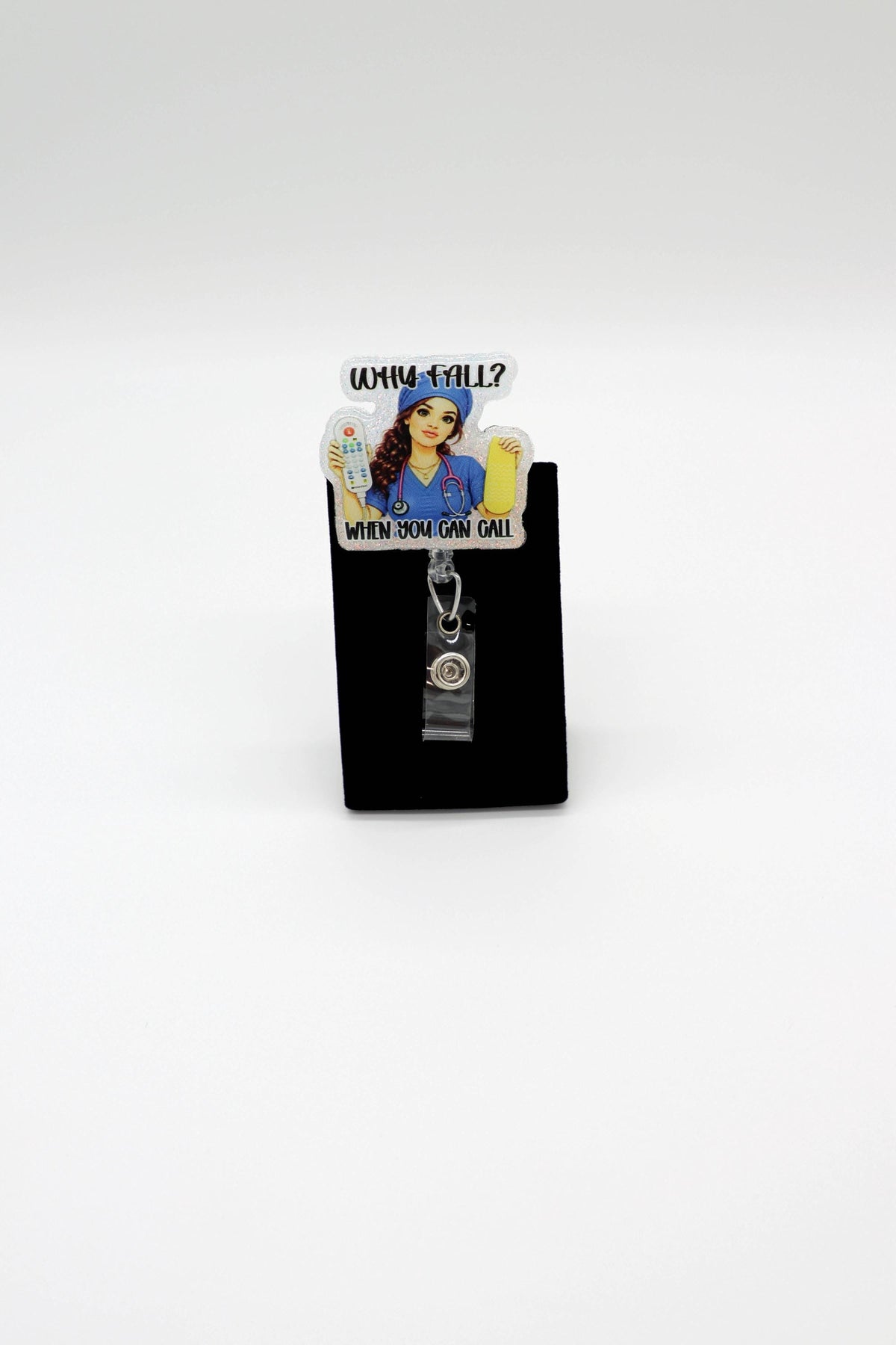 Why Fall Nurse Badge Reel with Call Light, Hospital ID Holder, Medical Staff Accessory