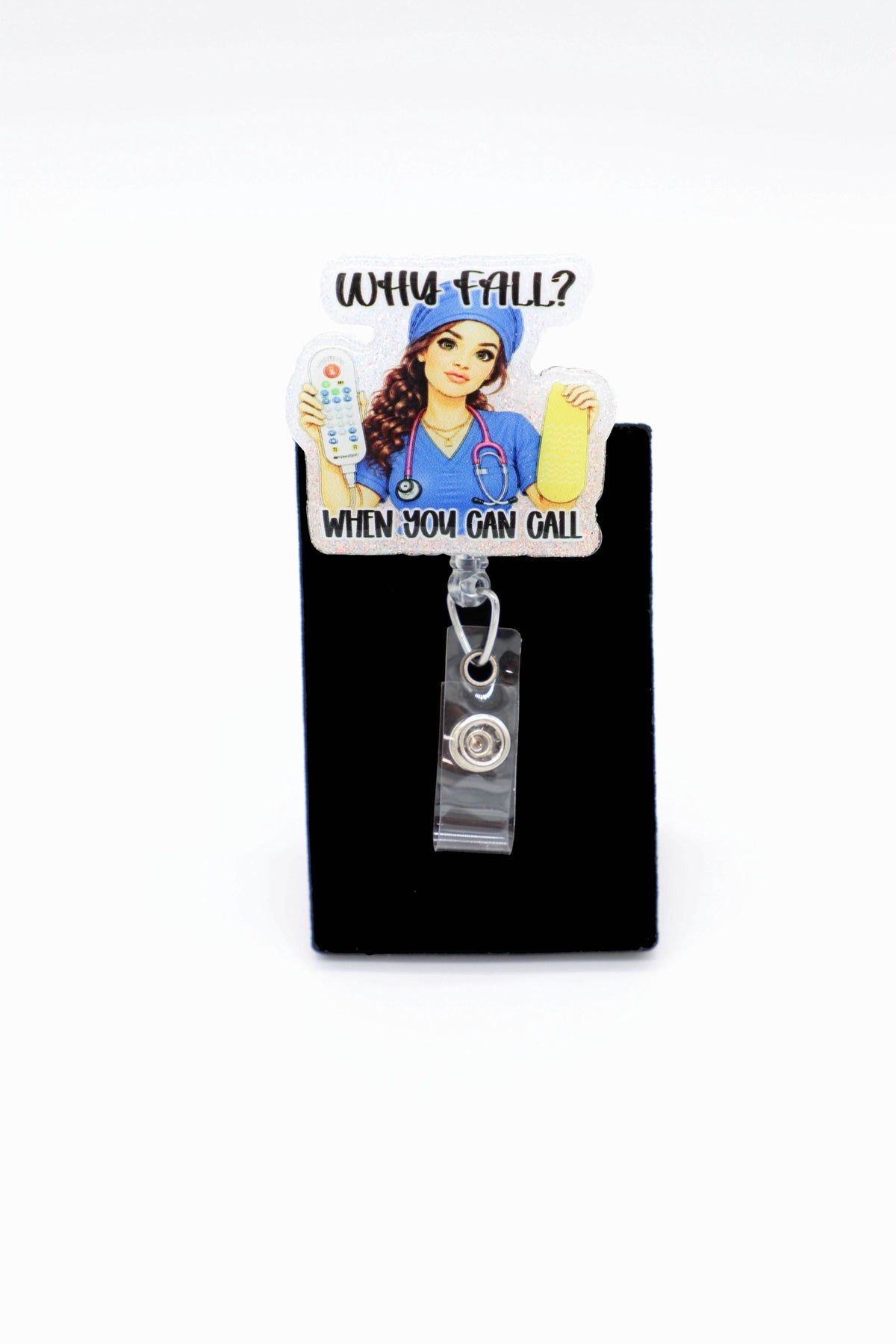 Why Fall Nurse Badge Reel with Call Light, Hospital ID Holder, Medical Staff Accessory