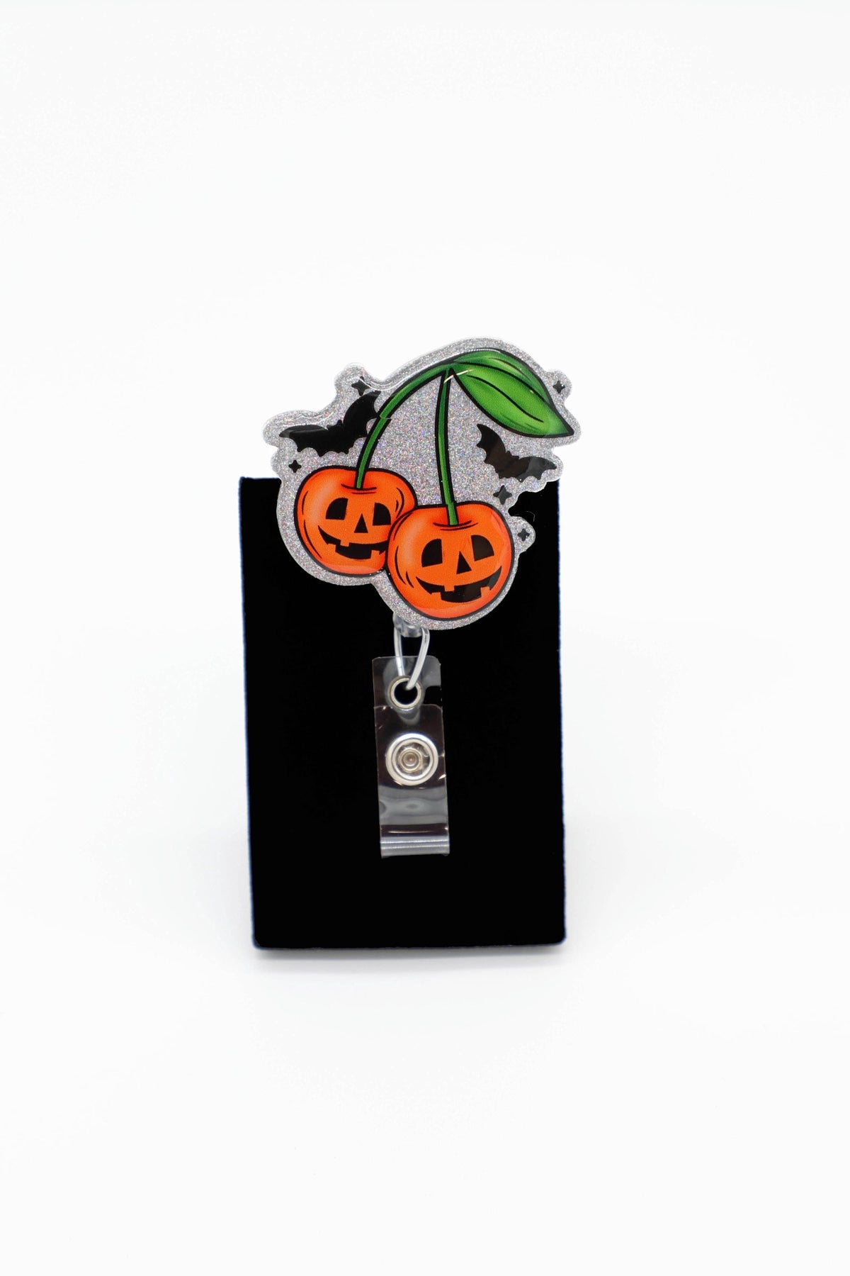 Spooky Jack O Lantern Retractable Clip, Pumpkin Cherries, Medical Staff ID Holder, Halloween Gift