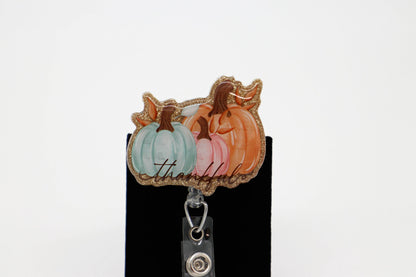 Thankful Pumpkin Badge Reel for Nurses, Thanksgiving Accessory, Hospital ID Holder