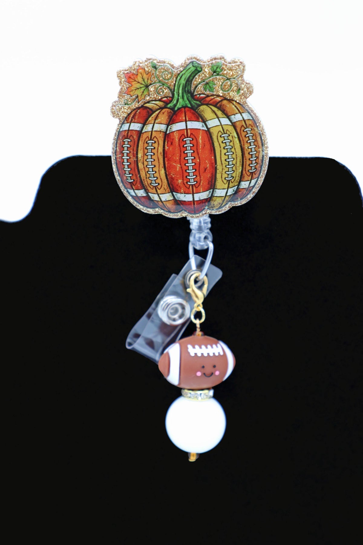 Harvest Football ID Badge Holder, Retractable Reel, Nurse Fall Accessory, Game Day Gift