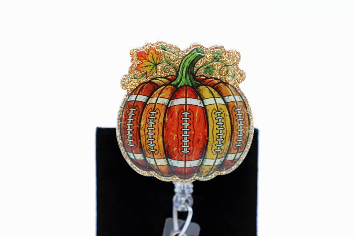 Harvest Football ID Badge Holder, Retractable Reel, Nurse Fall Accessory, Game Day Gift