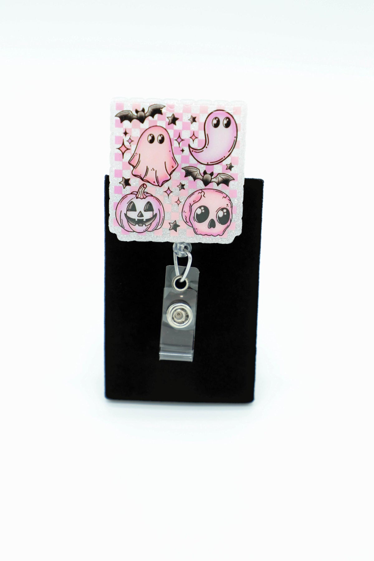 Pink Ghost Halloween Badge Reel, Cute Nurse ID Holder, Healthcare Worker Accessory