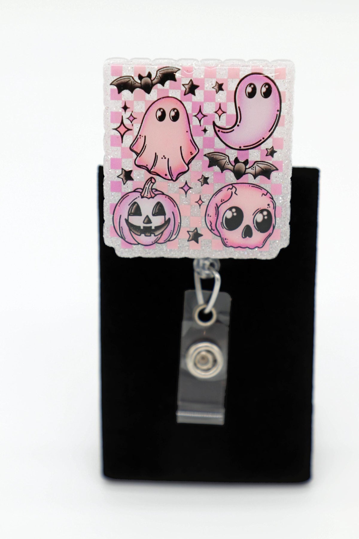 Pink Ghost Halloween Badge Reel, Cute Nurse ID Holder, Healthcare Worker Accessory