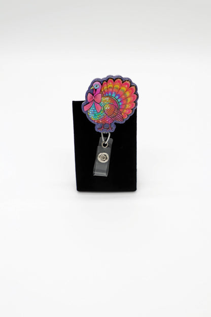 Colorful Turkey Thanksgiving Badge Reel, Fall ID Holder, Nurse Accessory, Healthcare Worker Gift