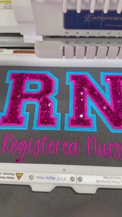 RN Registered Nurse, Double Varsity Letters, Sequin, Nurse Tee, T-shirt, Sweatshirt