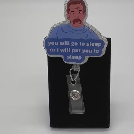 Humorous Bedtime ID Holder Clip, Sleep Quote, Sparkly Character, Shift Work Accessory