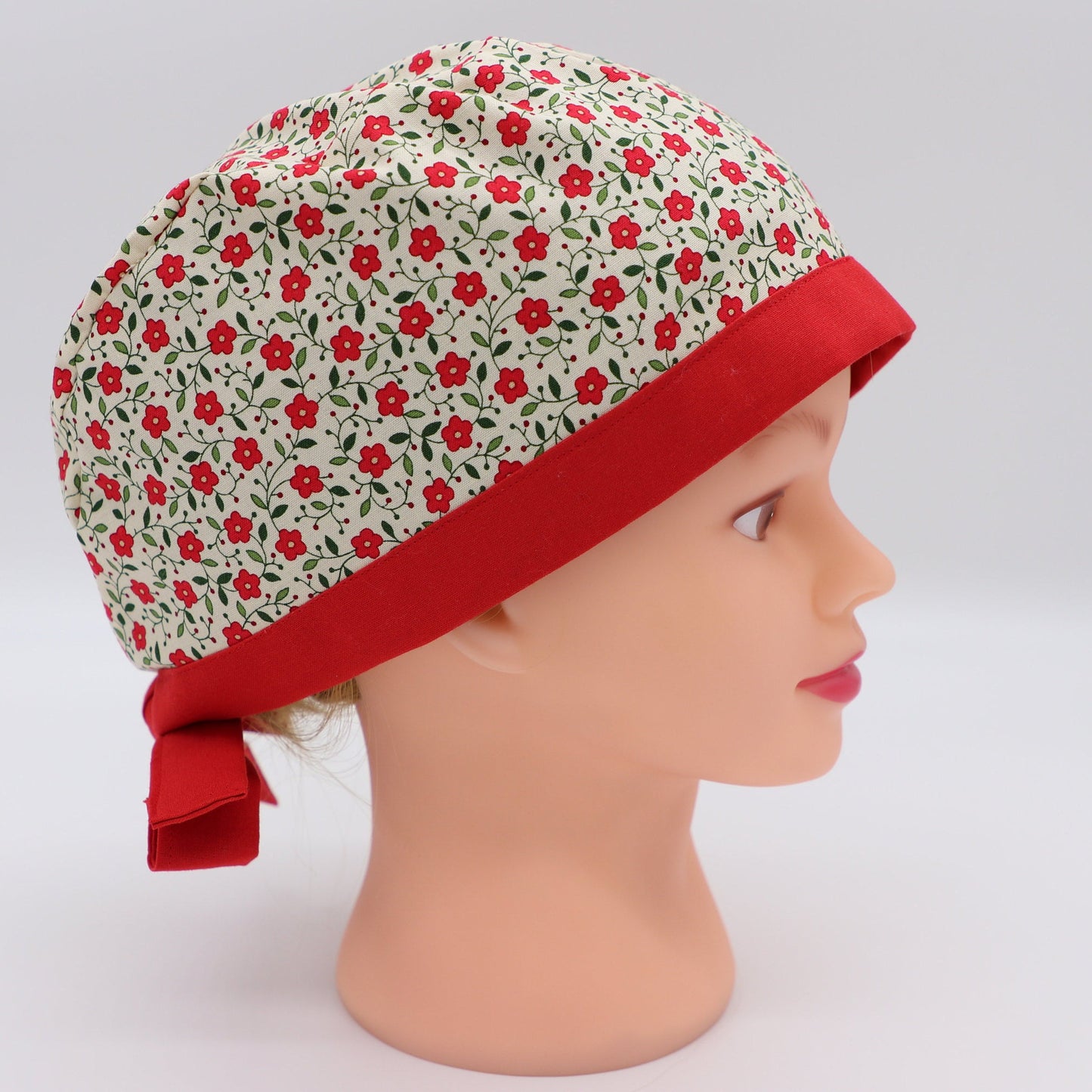 Red Flower Nurse Scrub Cap