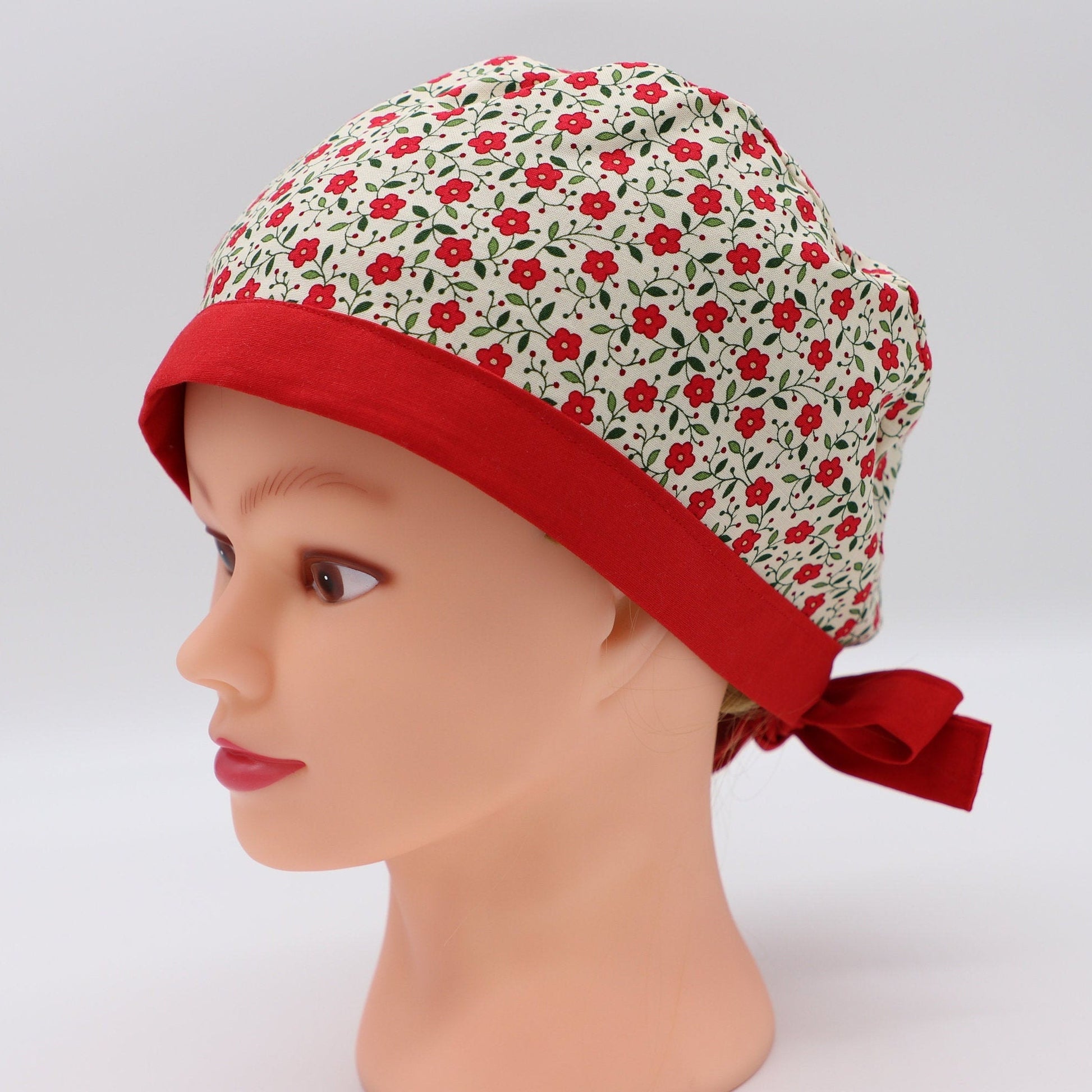 Red Flower Nurse Scrub Cap