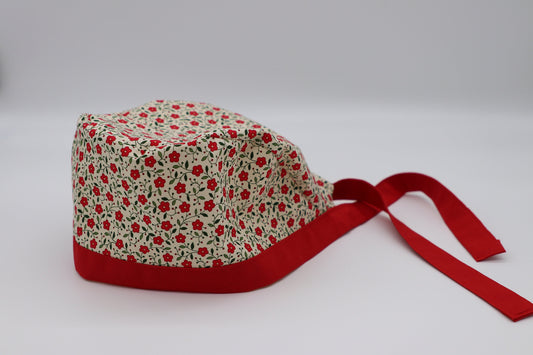 Red Flower Nurse Scrub Cap