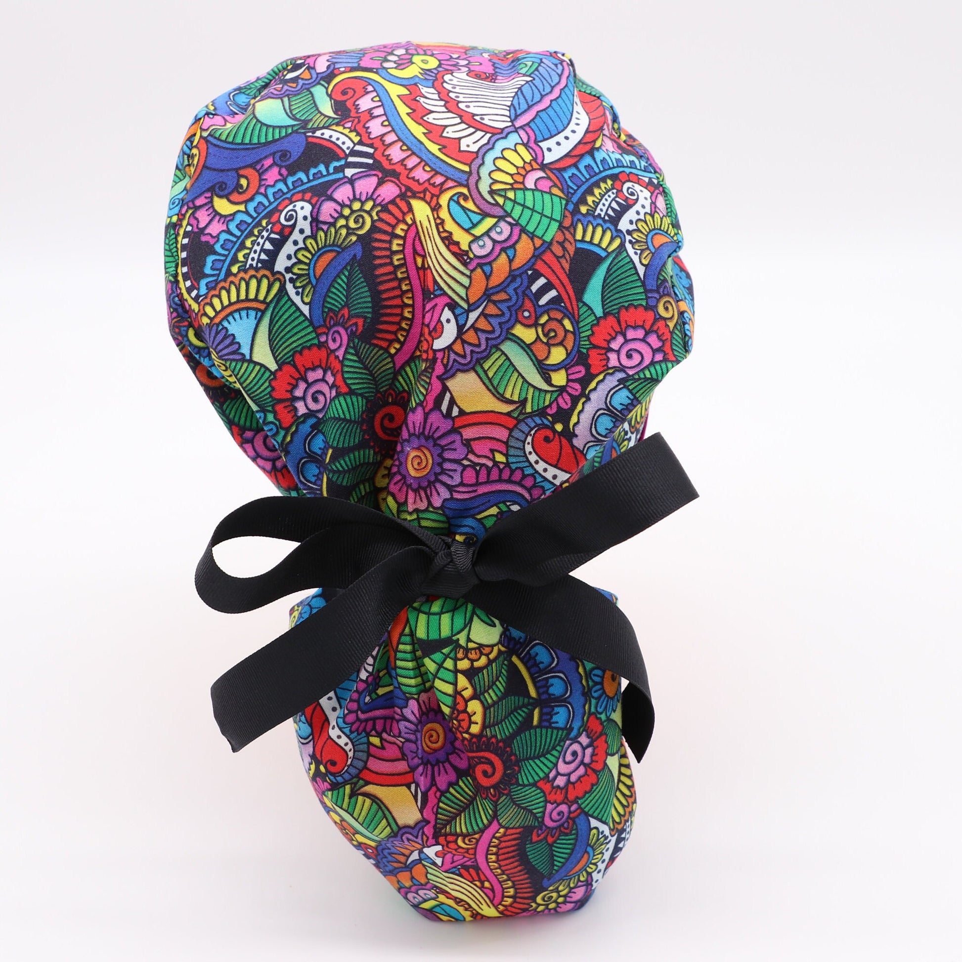 Colorful Paisley Nurse Scrub Ponytail Holder Cap