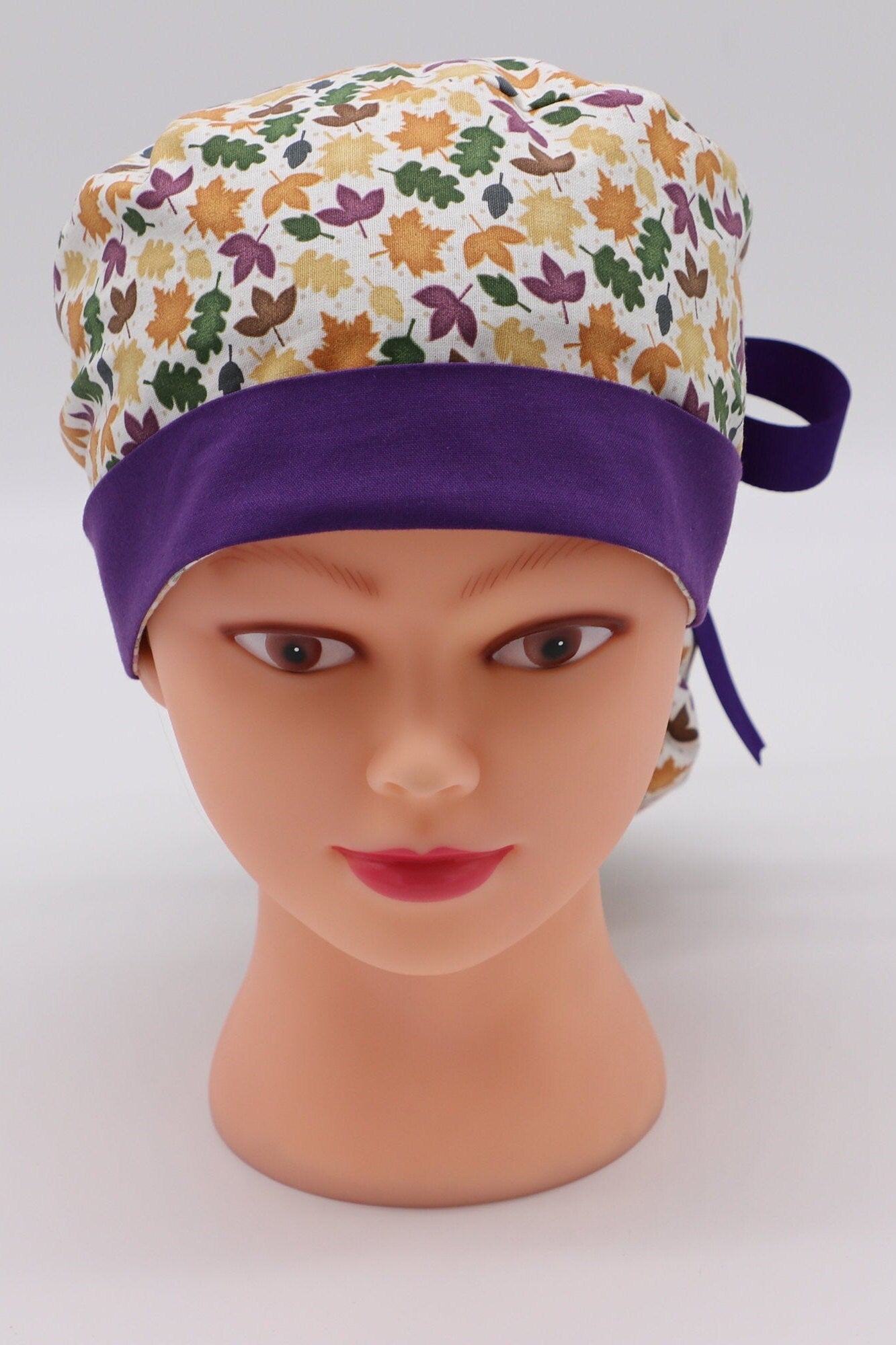 Fall Leaves Nurse Scrub Ponytail Holder Cap