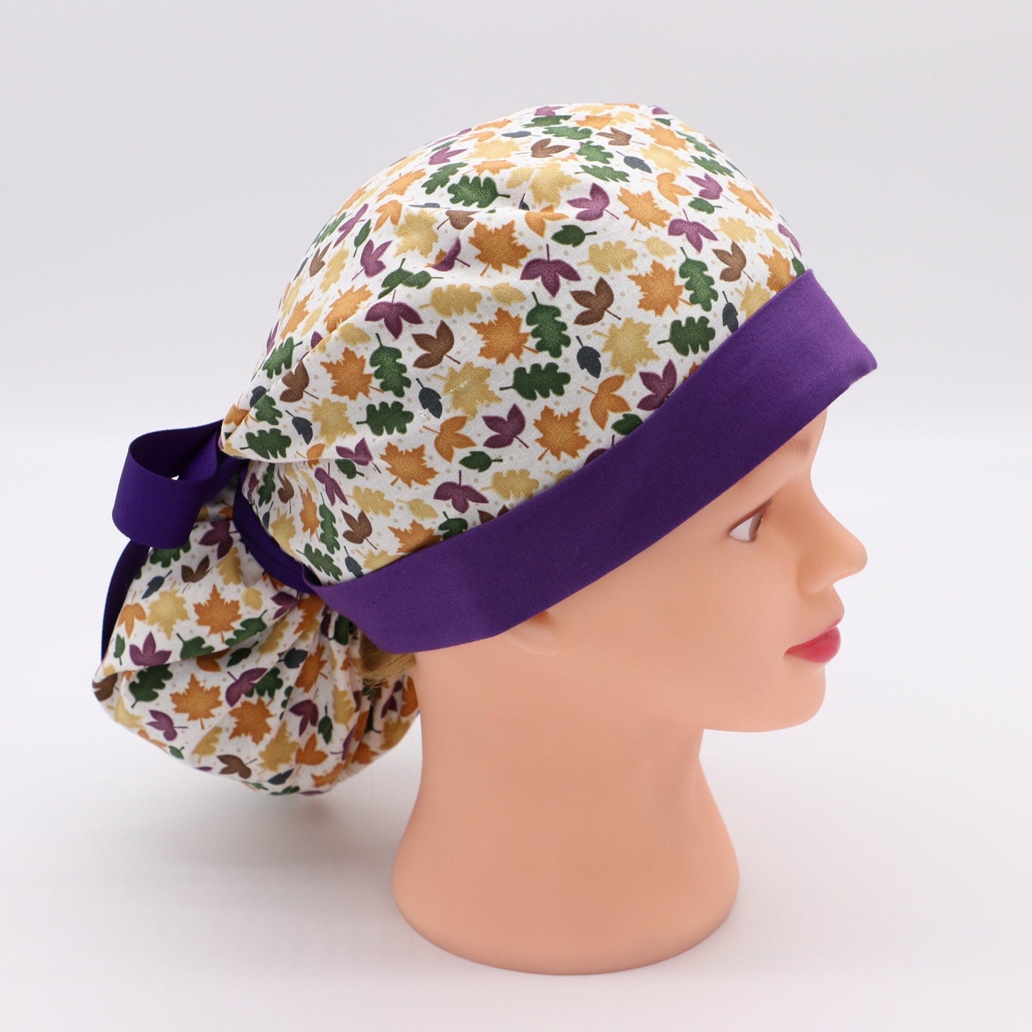 Fall Leaves Nurse Scrub Ponytail Holder Cap