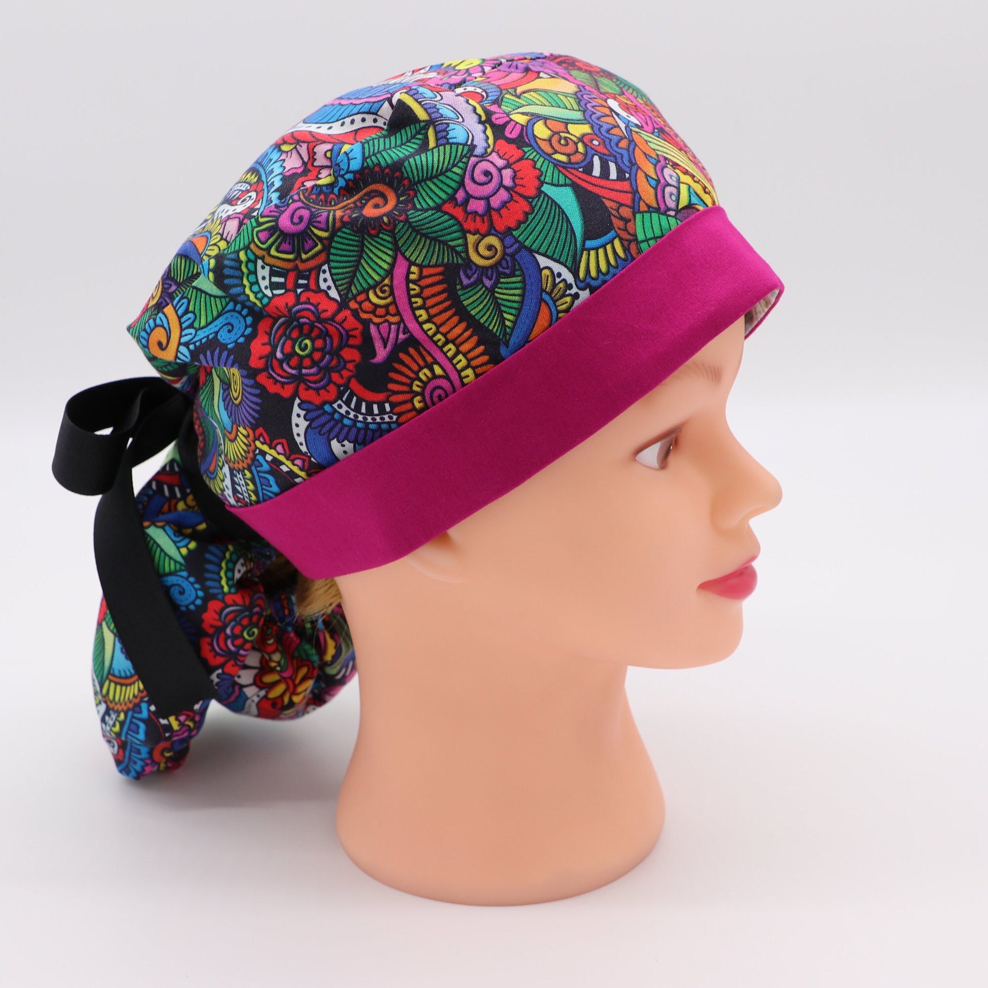 Colorful Paisley Nurse Scrub Ponytail Holder Cap