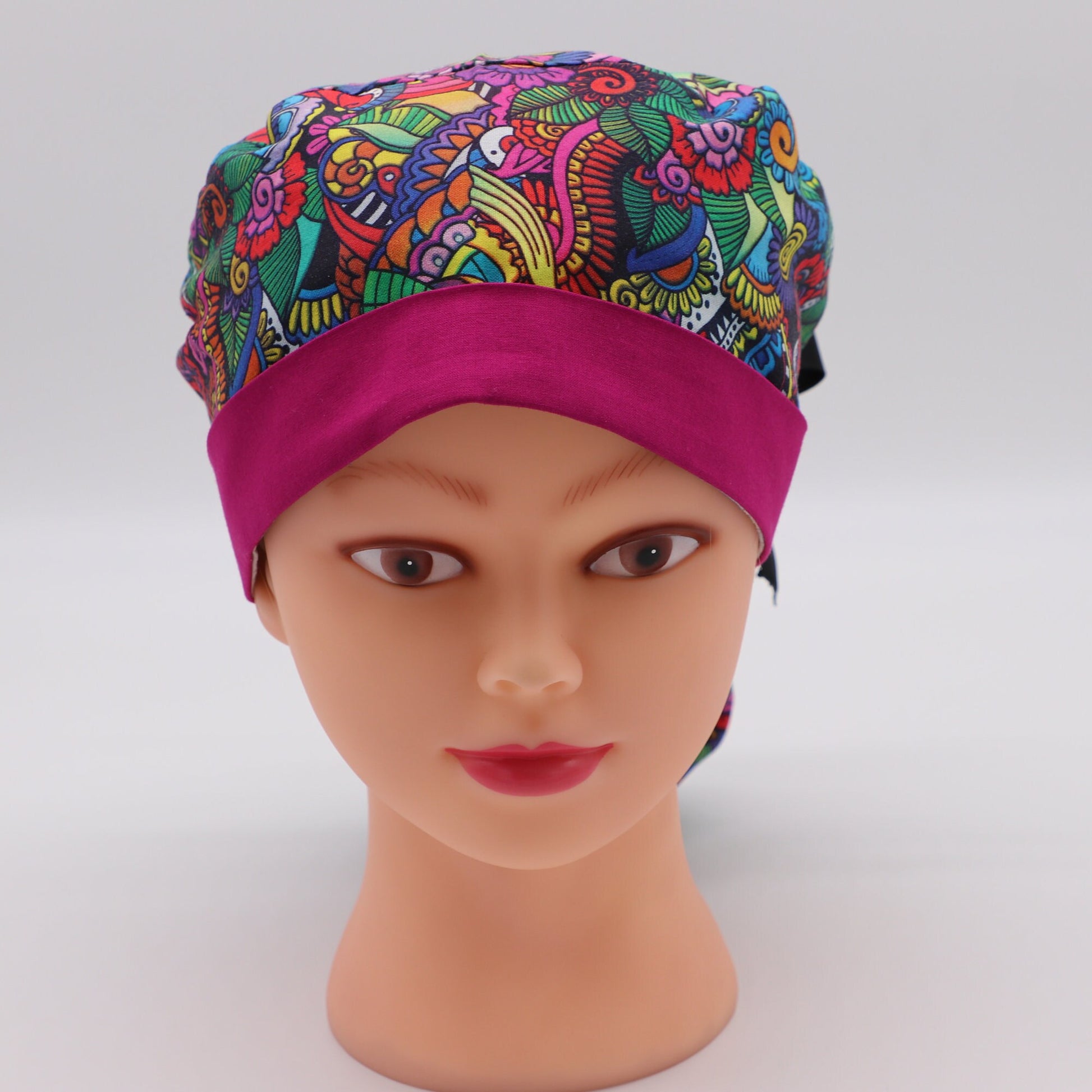 Colorful Paisley Nurse Scrub Ponytail Holder Cap